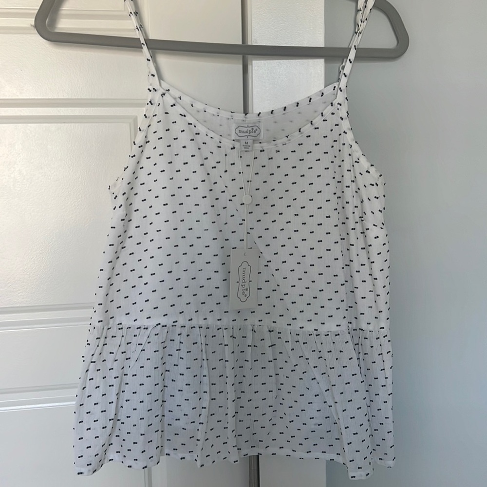 Mud Pie Bel Air Peplum Top with Navy Stitching - Sz Medium NWT